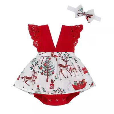 China Polyester/Cotton Polyester/Cotton Baby Shorts Sleeveless V-Neck Red Color Romper Baby Hollow Christmas Dress For Toddler Girl Premium for sale