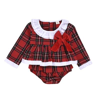 China New Designs Anti Shrink Christmas Romper Anti Shrink Baby - Doll Collar Long Sleeve Plaid Christmas Clothes Baby Romper for sale