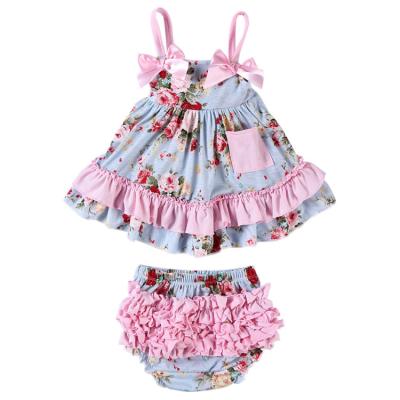 China New Design Antibacterial Wholesale Floral Print Antibacterial Outfits Newborn Baby Kids Clothes Set For Girls for sale