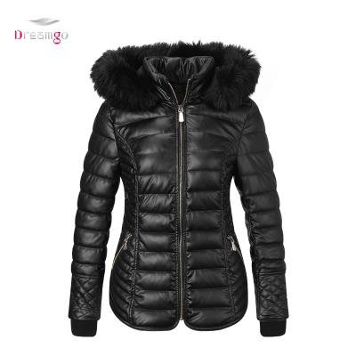 China Plus Size Waterproof Soft Stretch PU Leather Padded Jacket With Fur Women Winter Jacket for sale