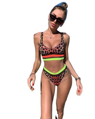 China Sexy Women's Breathable Bikini Swimwear 2 Piece Black Leopard Patchwork Swimwear Bikini Set for sale