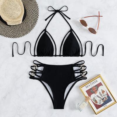 China New Fashion Plus Size Backless Solid Color Beach Bikini Set 2 Piece Bikini Ladies Swimwear for sale