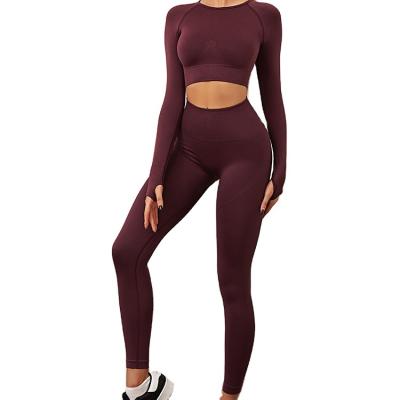 China Custom Fitness Anti-UV Lycra Set Seamless Women Activewear Yoga Wear 2 Piece Bra And Leggings Set Solid Color Women Yoga Set for sale