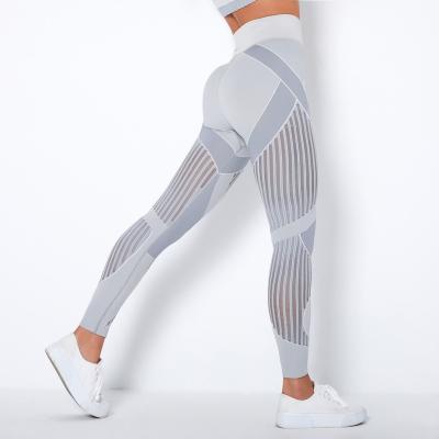 China High LOGO Waist Ladies Gym Fitness Yoga Pants High Quality Breathable Custom Stripe Perspiration Anti-UV Cavity for sale