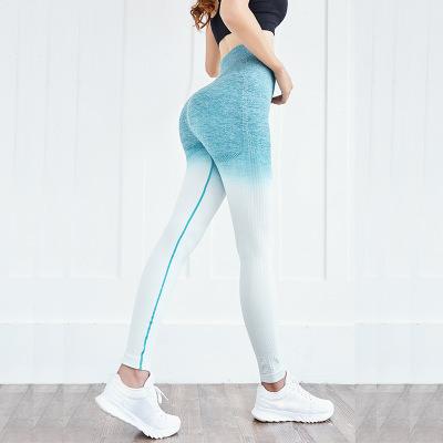 China Breathable High Waist Gradient Workout Gym Fitness Leggings Yoga Pants Hip Lift Sports Seamless Ninth Pants for sale