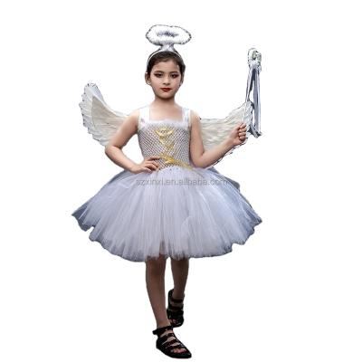 China Fancy Kids Dress Wholesale Halloween Kids Costume Party Wear Princess Angel White Cosplay Gown Girl Carnival Party Tutu Tulle Dress Up For Girls for sale