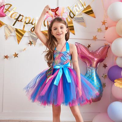 China Kids Fancy Dress Hot Sale Tutu Mermaid Ocean Mermaid Scales Pattern Girl Cosplay Birthday Dress Girls Puffy Dress for sale