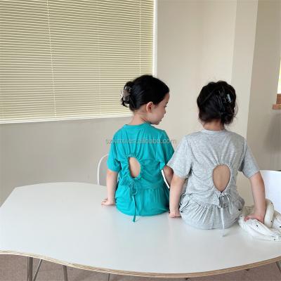 China Wholesale Breathable Autumn Kids Back Holes Design Summer Shirt Pants Sets For Girls Children Clothing Set for sale