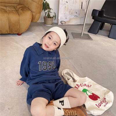 China Breathable Girl Sports Children's Costume Kids Casual Two Piece Set Sweatshirt Lapel Sweater And Pants Set For Babies for sale