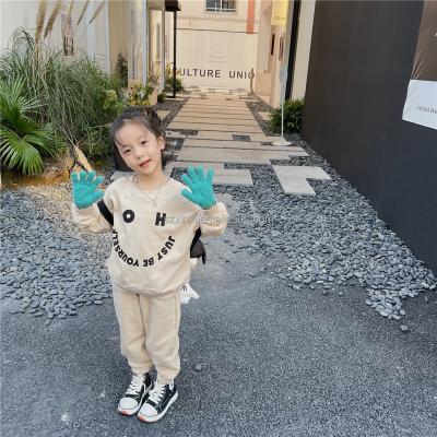 China Winter Breathable Girl Autumn Infant Fleece With Pants Black Beige Toddler Kids Sweatsuit Clothing Sets For Little Babies for sale