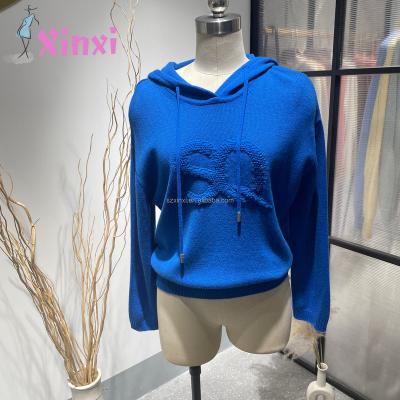 China Comfortable 100% Wool Customized Logo Solid Knitted Hoodies Unisex Embossed Plus Size Knit Sweatwear For Women Men for sale