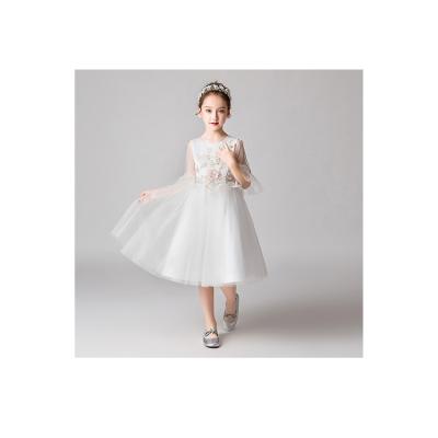 China 2022 Hot Sale Breathable Kids Party Nylon Translucent Breathable Embroidered Appliques Long Sleeve Long Dress for sale