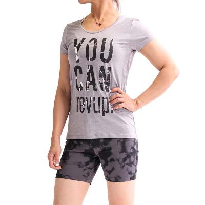 China Breathable Customized Printed Polyester Spandex Shorts Sleeve Sports Gym Wear Women T-Shirt for sale