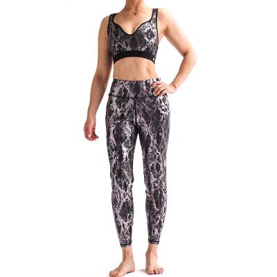 China Customized Breathable Design Snake Skin Printed Summer Women Outfits Gym Sports Wear Yoga Set for sale