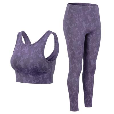 China Breathable Ladies Camouflage Tight Fit Sports Beach Stretch Pants Gym Fitness Yoga Training Bra Pants Set Top Two Piece Suit for sale