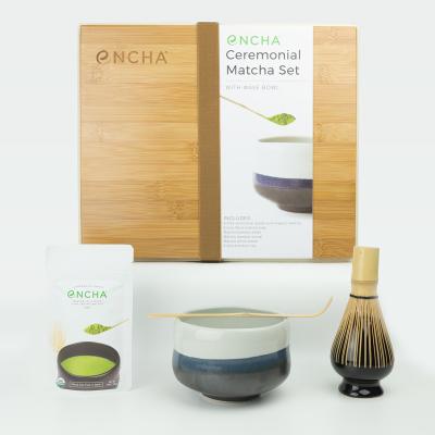 China Sustainable Bamboo Lid Cardboard Box Japan Powder Beater Bowl Green Tea Matcha Set for sale