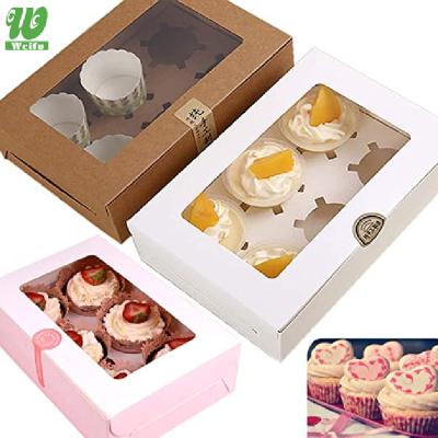 China Recycled Materials Bulk Window 4 6 12 Clear Kraft Paper 24 Hole Mini Cupcake Box Custom Transparent Cupcake Wrapper Cupcake Box Wholesale for sale