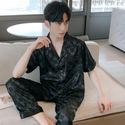 China QUICK DRY Pajama Sets For Mens Plaid Designer Loungewear Nightwear Long Sleeve Sleep Pants Slim Satin Pajamas Mens Silk Sleepwear for sale