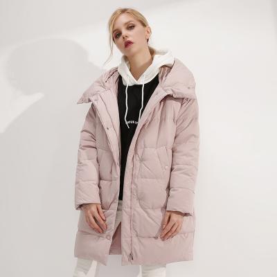 China Anti-wrinkle Women Padded Long Duck Down Coat With Hood Warm Winter Pockets Women's Long Pad Jacket for sale