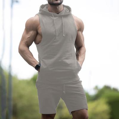 China QUICK DRY Free Shipping Sleeveless Hoodie And Shorts Sets Mens Plain Custom Slim Fit Mens Tracksuit Sets for sale