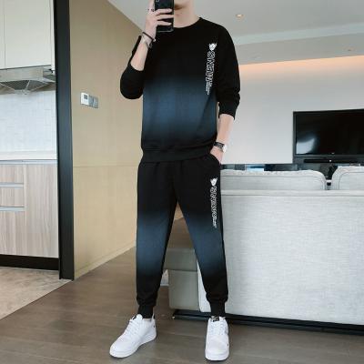 China Custom Men's Free Tags Loose Pants Sports Suit Breathable Gradient Two Piece Casual Hoodie Ninth Shapes Sports Two Piece Set for sale