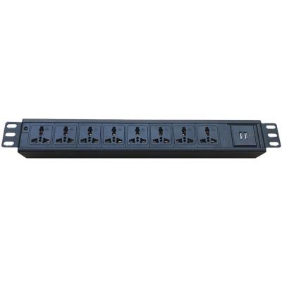 China Industrial Quality 1.5U 8 Way PDU 2M Plug Super Cable Black Rack USB PDU With Customers' Logo for sale