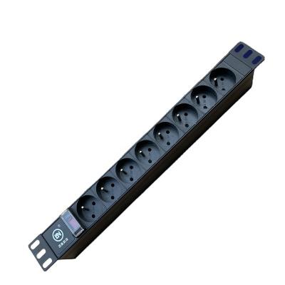 China Durable 1U 8 Ways Euro Safety Overload Protection French German 8 Ways Power Distribution Unit Switch PDU for sale