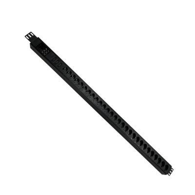 China Black Long Terminal Box Rack Mount PDU With Power Indicator , 30A PDU , 28 Outlets 3 Outlets C13 6FT 15FT German Power Cord For AV Equipment for sale