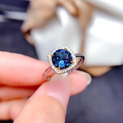 China Environmentally Friendly Fashion Gemstones Jewelry Square Blue Crystal Zircon Adjustable Rings For Women for sale