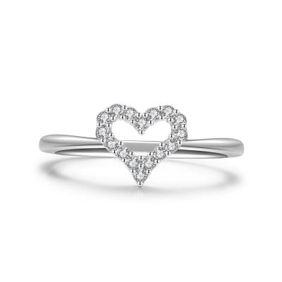 China Environmentally friendly exquisite 925 fashion jewelry sterling silver hollow love heart zircon engagement ring for women for sale