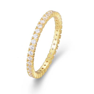 China Minimalist Design 925 Sterling Silver Gold Plated Pave CZ Diamond Eternity Ring Environmental Friendly Fashion Women Rings Jewelry for sale