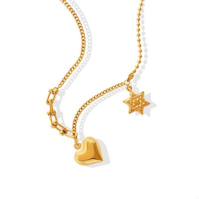 China Fashion Environmental Friendly Non Tarnish 18k Gold Plated Jewelry Stainless Steel Heart Star Statement Pendant Necklace For Women for sale