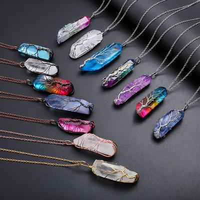 China Wholesale Fashion Environmentally Friendly Jewelry Irregular Birthstone Necklace Tree Of Life Quartz Crystal Necklaces For Women for sale