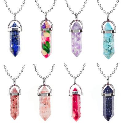 China New Crystal Bullet Natural Stone Healing Pendant Necklace Lapis Lazuli Hexagonal Environmental Friendly Amethyst Pendant Necklace for sale