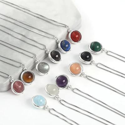 China New 925 Sterling Silver Environment Friendly Women's Jewelry Birthstone Multicolor Agate Crystal Natural Stone Pendant Necklaces For Birthday Gifts for sale