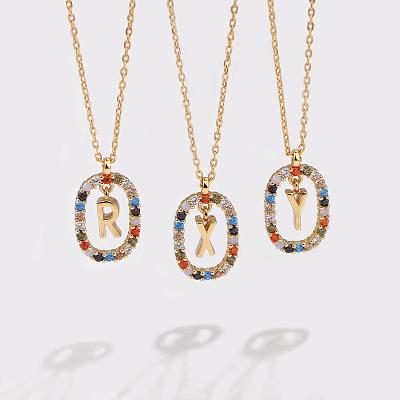 China New 925 Sterling Silver Environmental Friendly Luxury 18K Gold Plated Colorful Zircon Initial Letters Necklace For Women for sale