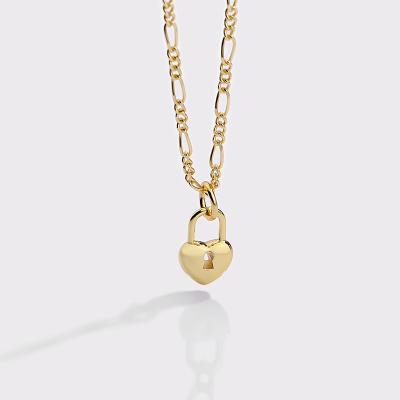 China Environmental Friendly Vintage Tarnish Free Delicate Heart Lock 925 Sterling Silver 18K Gold Pendant Necklace For Women for sale