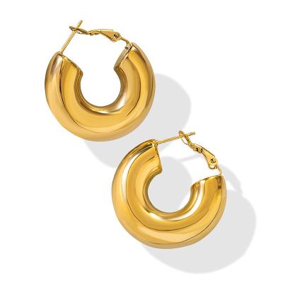 China High Quality Environmental Friendly Wholesale Non Tarnish Jewelry Earring 18K Gold Plated Stainless Steel C Shape Chunky Hoop Earrings For Women for sale