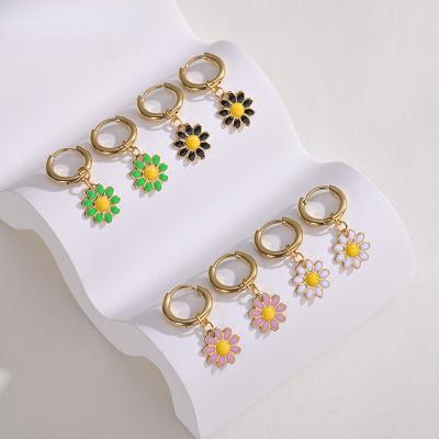 China 2022 Colorful Drop Oil Huggie Earrings Gold Plated Hypoallergenic Waterproof Environmental Friendly Jewelry Enamel 14K Flower Earring Stainless Steel Stainless Steel for sale