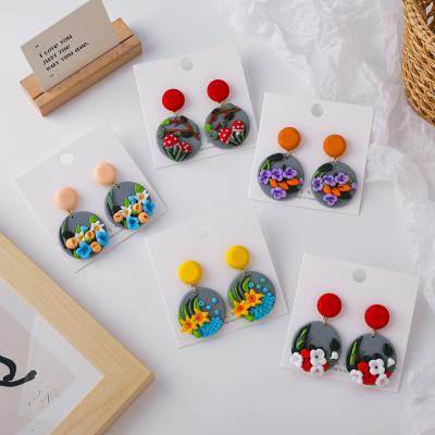 China Wholesale Vintage Colored Flower Earrings Girl Style Pottery Handmade Soft Polymer Clay Earring Environmentally Friendly for sale