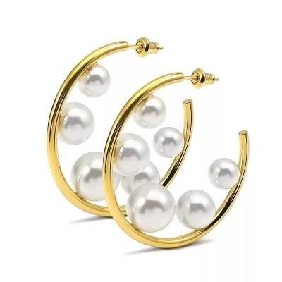 China New 925 Environmentally Friendly Fashionable Tasty Women 14k C Gold Plated Needle Silver Pearl Earring Shaped Pearl Circle Earring for sale