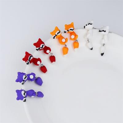 China Fashion Cartoon Colorful Soft Cute Stud Animal Polymer Clay Handmade Environmental Friendly 3D Bite Earring For Women for sale