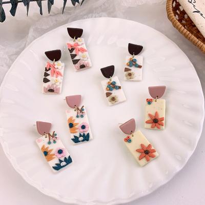 China Cute Polymer Clay Earrings Fashion Statement Drop Flower Vintage Light Colorful Environmentally Friendly Jewelry Summer Earring For Women for sale