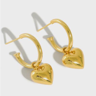 China Simple Environmentally Friendly Wholesale Ins Female Jewelry 925 Sterling Silver 18K Gold Plated Love Heart Drop Earrings for sale