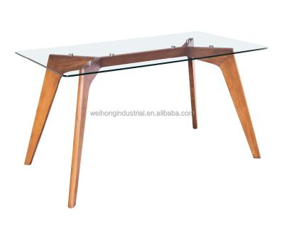 China Solid Wood 10mm Glass Top With Solid Oak Legs Dining Table 200*90*75cm for sale