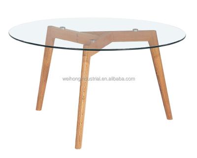 China Wooden Solid Clear Glass 8mm With American White Oak Legs Round Coffee Table Diameter 90*H45cm for sale