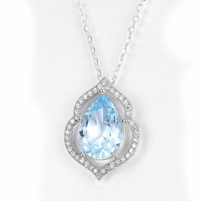 China Designer 13mm Sterling Silver Topaz Pendant Sky Luxury CLASSIC Blue Green Gemstone Pendant Sky for sale