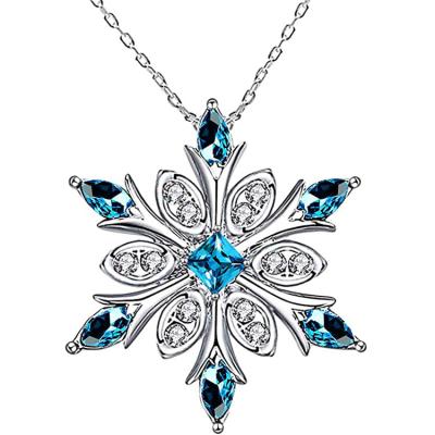 China CLASSIC Women's 925 Sterling Silver Diamond Blue Crystal Snowflake Necklace Fashion Pendant for sale