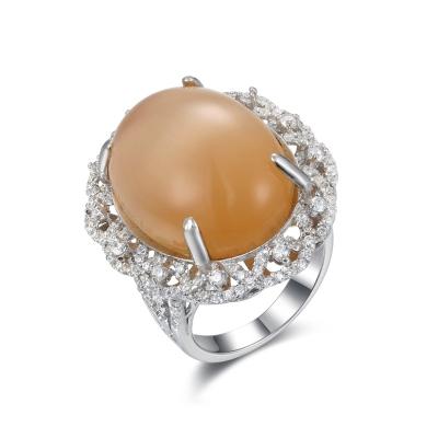 China Luxury Hot Fashion 925 Gemstone Ring 3.2g Luxury Silver Oval Egg Shape Women Ring for sale