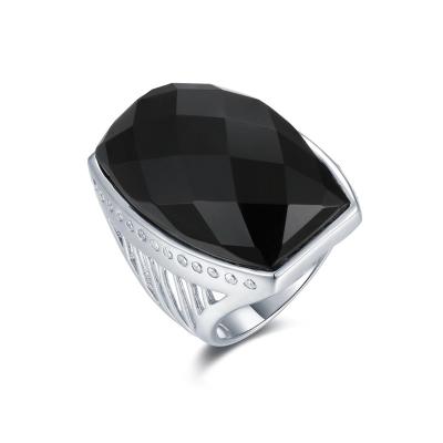 China Fashion Square 925 High Quality Silver Gemstone Vintage Black Onyx Ring Charm Stone Ring for sale